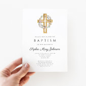 Invitation de baptême de croix de couronne florale
