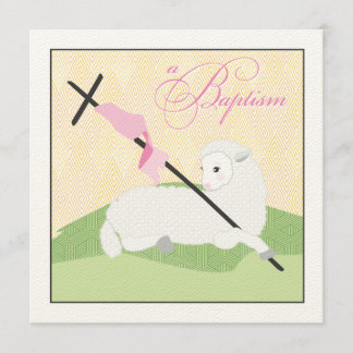 Invitation de baptême de fille - agneau de Litte