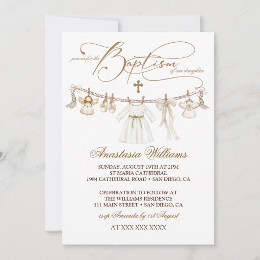 Invitation de baptême de fille bohème (Devant)