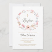 Invitation de baptême de fille florale bohème modi (Devant)
