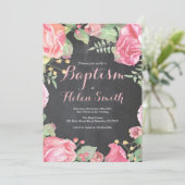 Invitation de baptême de fille rose florale (Debout devant)