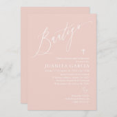 Invitation de baptême de fille rose poussiéreuse (Devant / Derrière)