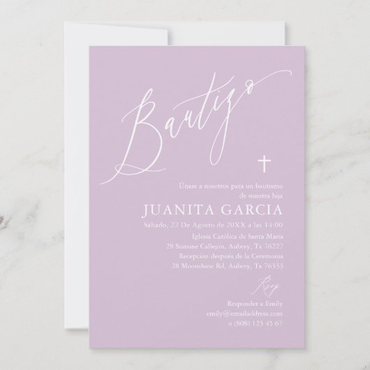 Invitation de baptême de fille violette (Devant)