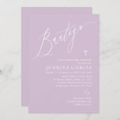 Invitation de baptême de fille violette (Devant / Derrière)