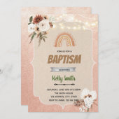 Invitation de baptême de fleur arc-en-ciel de Boho (Devant / Derrière)