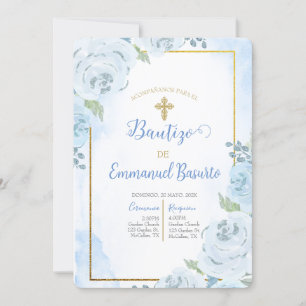 Invitation de baptême de fleur bleu Dusty