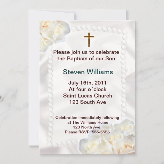 Invitation de baptême de fleurs blanches (Devant)