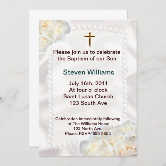 Invitation de baptême de fleurs blanches (Devant / Derrière)