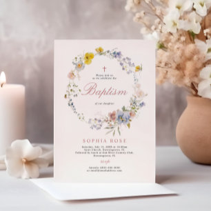Invitation de baptême de fleurs sauvages bohème d'
