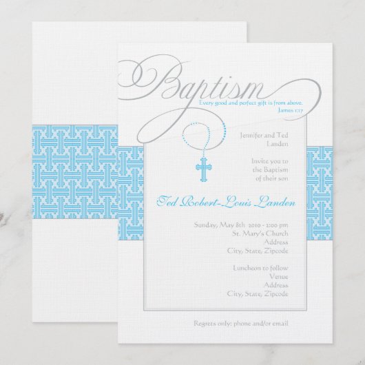 Invitation de baptême de garçon (Devant / Derrière)
