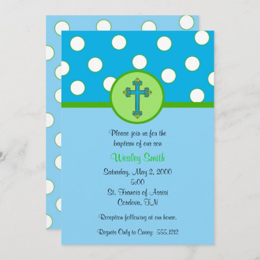 Invitation de baptême de garçon (Devant / Derrière)