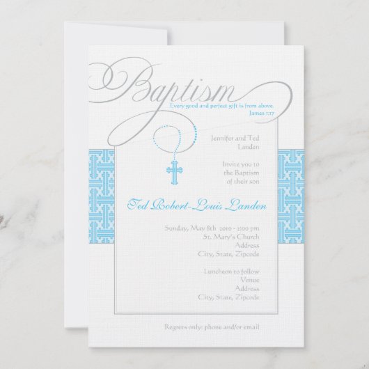 Invitation de baptême de garçon (Devant)