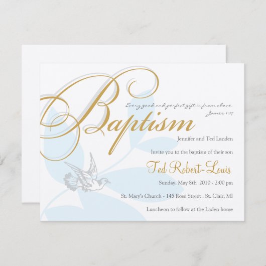 Invitation de baptême de garçon (Devant / Derrière)
