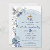 Invitation de baptême de garçon aux hydrangeas fle (Devant)