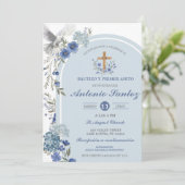 Invitation de baptême de garçon aux hydrangeas fle (Debout devant)