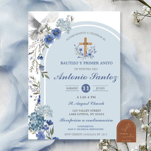 Invitation de baptême de garçon aux hydrangeas fle