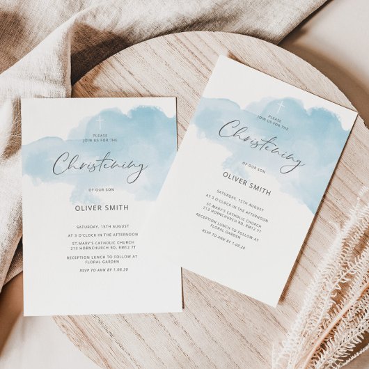 Invitation de baptême de garçon bleu. Première sai