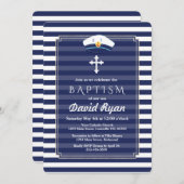 Invitation de baptême de garçon d'argent de marine (Devant / Derrière)