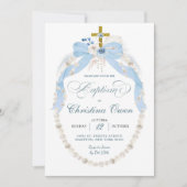 Invitation de baptême de garçon Pearl Boho Blue Fl (Devant)