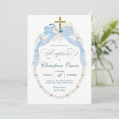Invitation de baptême de garçon Pearl Boho Blue Fl (Debout devant)