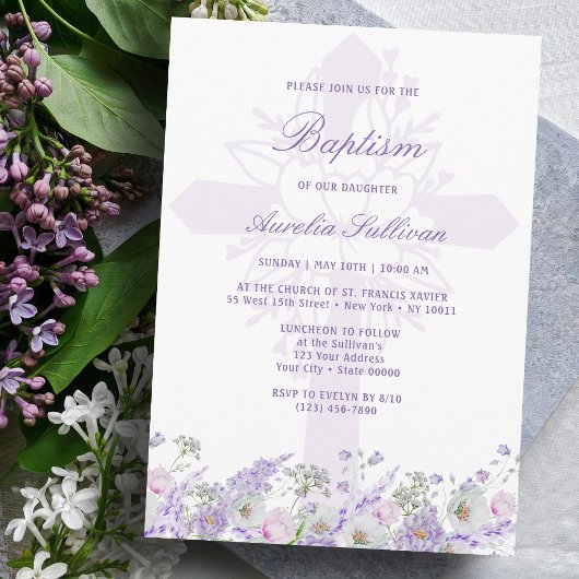 Invitation de baptême de la Sainte Croix aux fleur