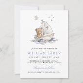 Invitation de baptême de l'ours nautique bleu doux (Devant)