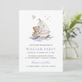 Invitation de baptême de l'ours nautique bleu doux (Debout devant)