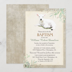 Invitation de baptême de petit agneau genre neutre