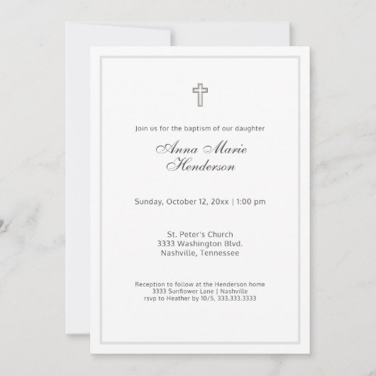 Invitation de baptême de script classique (Devant)