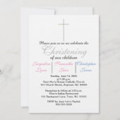 Invitation de baptême de triplés rose bleu (Devant)