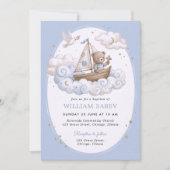 Invitation de baptême douce ours aquarelle bleue (Devant)