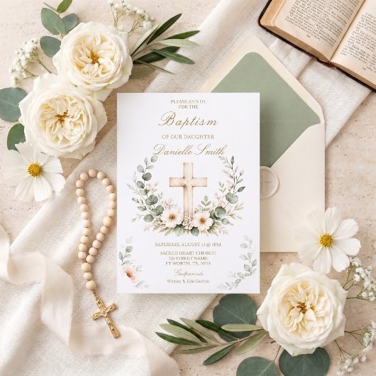 Invitation de baptême élégante à l'aquarelle avec 