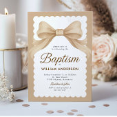 Invitation de baptême élégante avec nœud beige et 