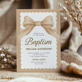 Invitation de baptême élégante avec nœud beige et 