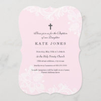 Invitation de baptême élégante en dentelle blanche