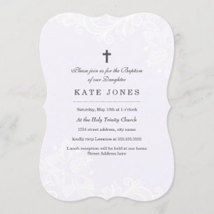 Invitation de baptême élégante en dentelle blanche