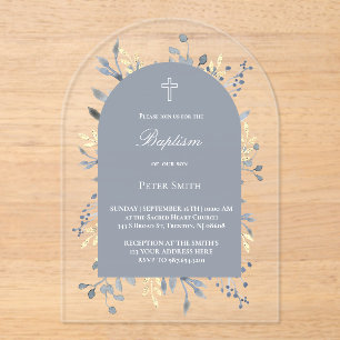 Invitation de baptême en acrylique au feuillage bl