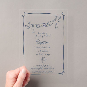 Invitation de baptême en acrylique dessinée à la m