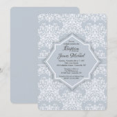 Invitation de baptême en damas gris (Devant / Derrière)