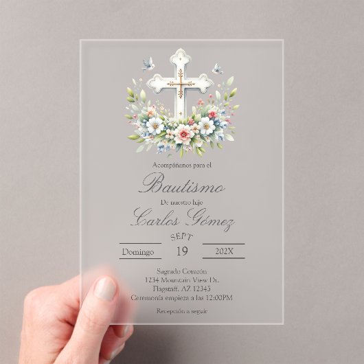 Invitation de baptême en espagnol avec croix (In situ (ordinateur de poche))
