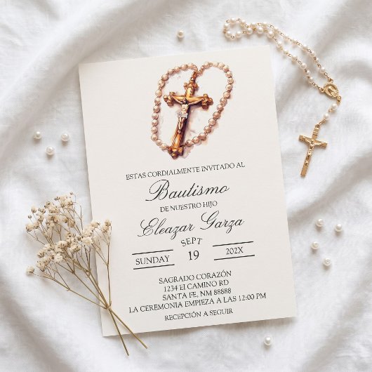 Invitation de baptême en espagnol avec crucifix