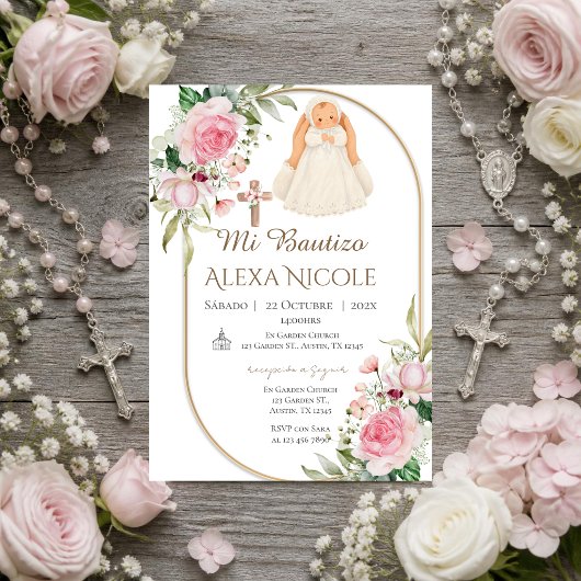 Invitation de baptême en espagnol Boho