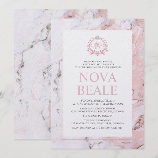 Invitation de baptême en marbre (Devant / Derrière)