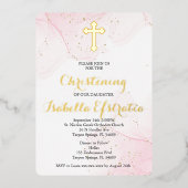 Invitation de baptême en marbre rose et or foil (Recto)