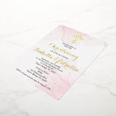 Invitation de baptême en marbre rose et or foil (Rotation)