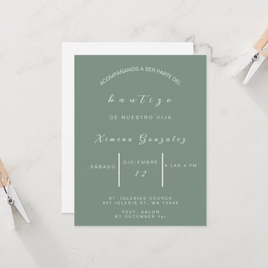 Invitation de baptême espagnol (Devant/Arrière en situation)
