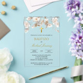 Invitation de baptême espagnol floral blanc beige (Insitu (Mariage))