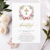 Invitation De Baptême Espagnol Rose Et Or