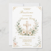 Invitation de baptême espagnole élégante avec croi (Devant)