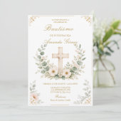 Invitation de baptême espagnole élégante avec croi (Debout devant)